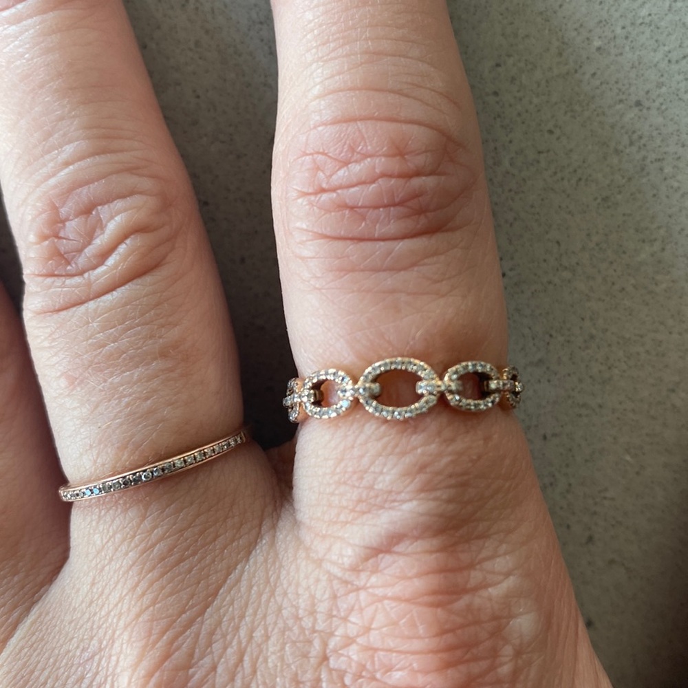 ROSE GOLD & pavè Diamonds ring diamond band chain link wedding 7 karat kt solid - Picture 3 of 10